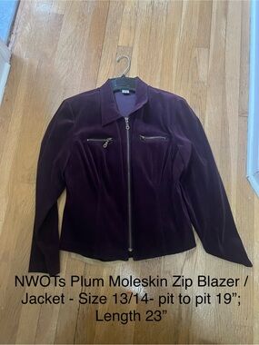 NWOTs Plum Moleskin Zip Jacket - size 13/14